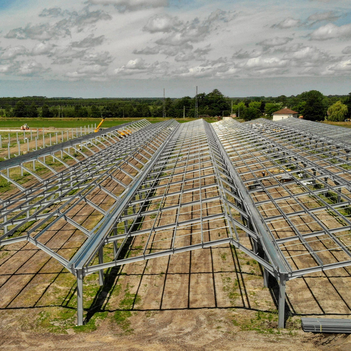 Ossature Ombrière photovoltaïque agricole - Solveo / Rion-des-Landes (40)